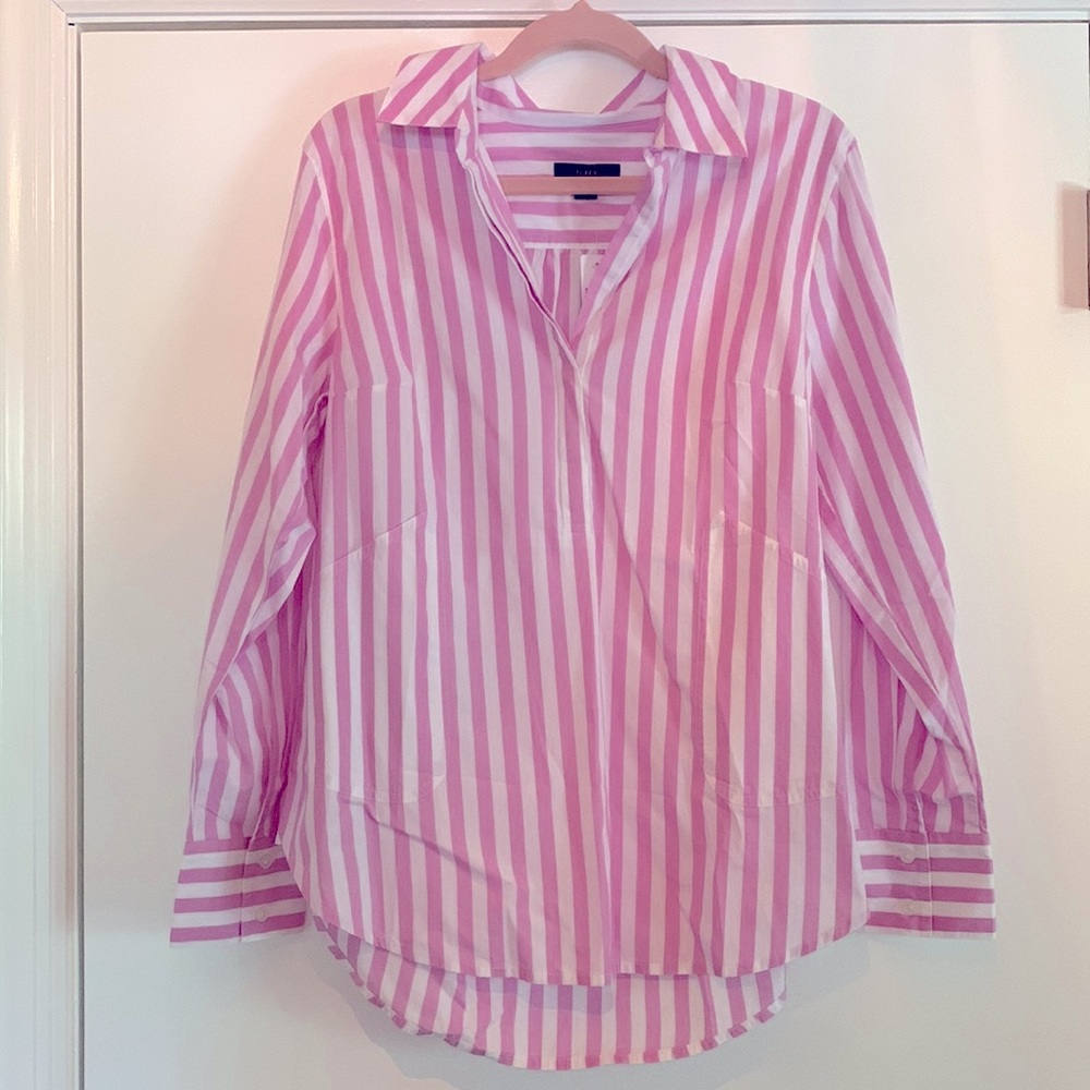 J Crew re-imagined pink/lilac and white striped long sleeved popover tunic XS
